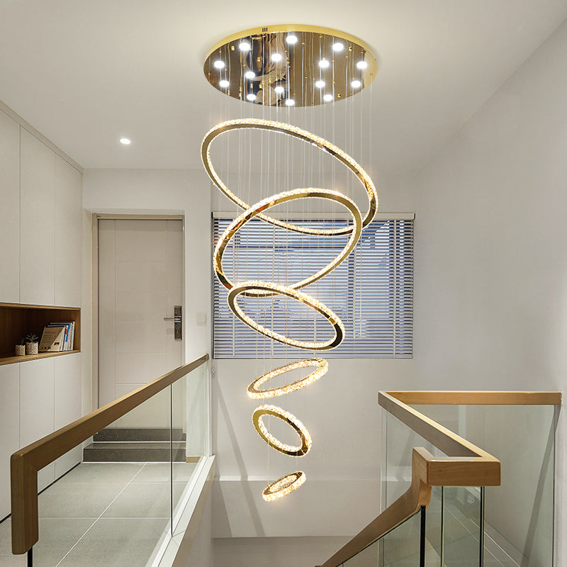 Rings Chandeliers for Loft Villa Duplex Design - Gold