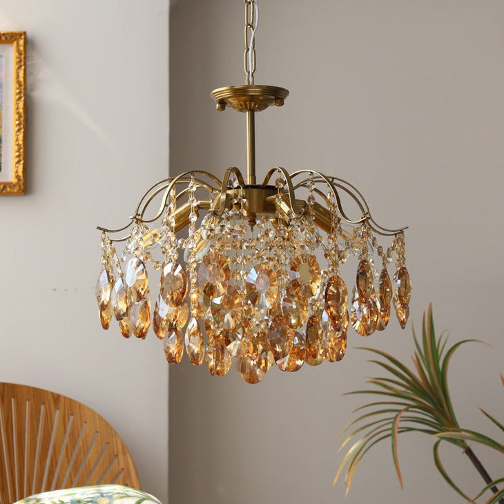 Retro Romantic Amber Crystal Chandelier