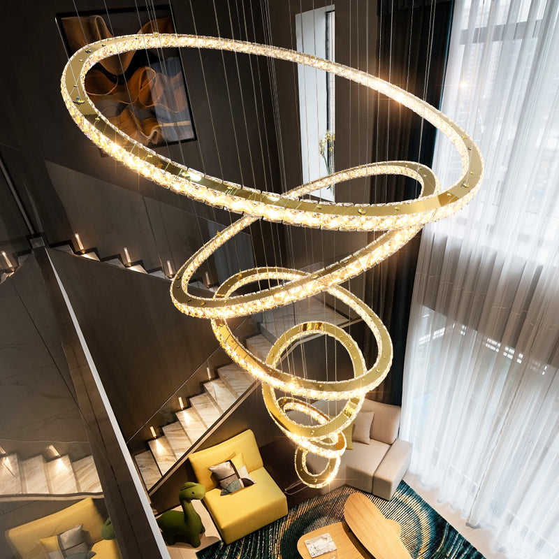 Rings Chandeliers for Loft Villa Duplex Design - Gold