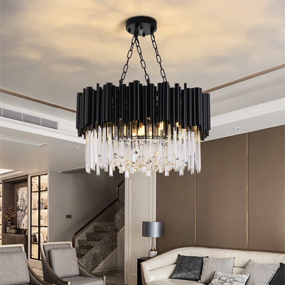 Black Modern Luxury Round Crystal Chandelier