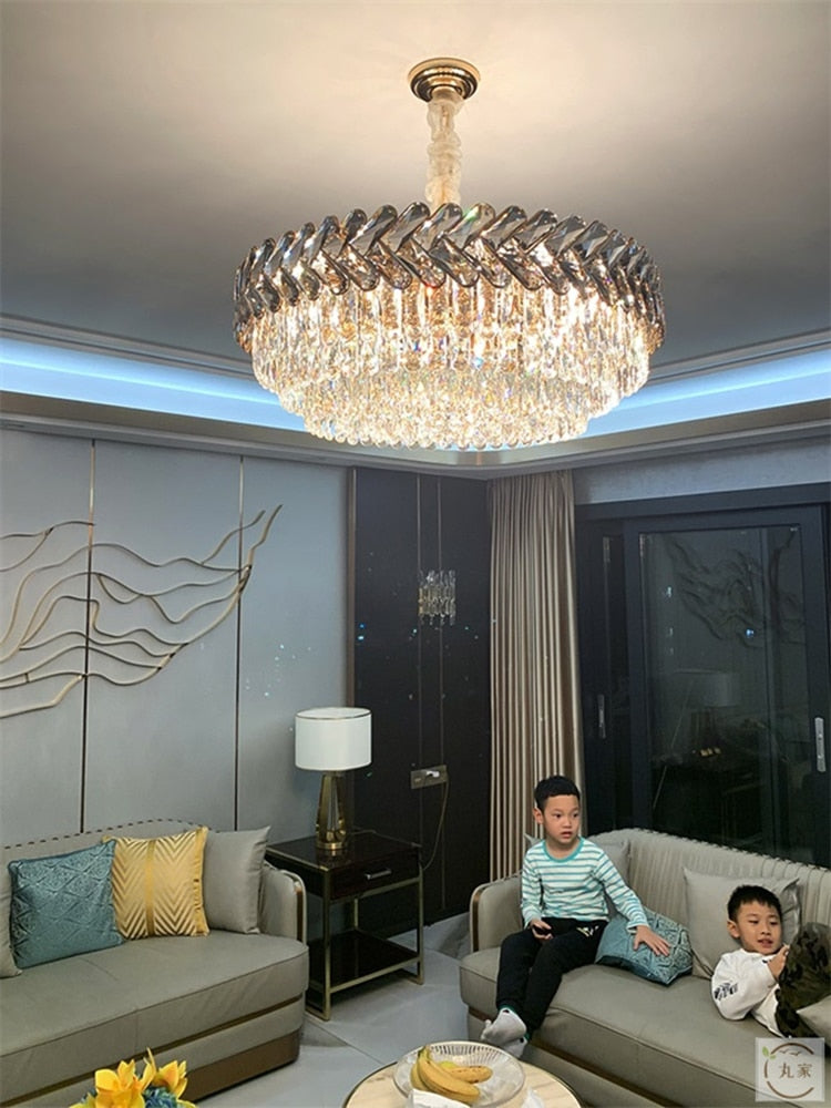 Modern Led Chandelier For Living Room Dining Room Decoration Bedroom Round Kitchen Smoky Gray Lamp