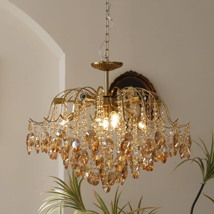 Retro Romantic Amber Crystal Chandelier