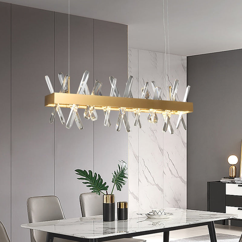 Modern Rectangle Crystal Chandelier For Living Room Dining Room Kitchen Island Hanging Lamp Gold Led Chandeliers Cristal Light