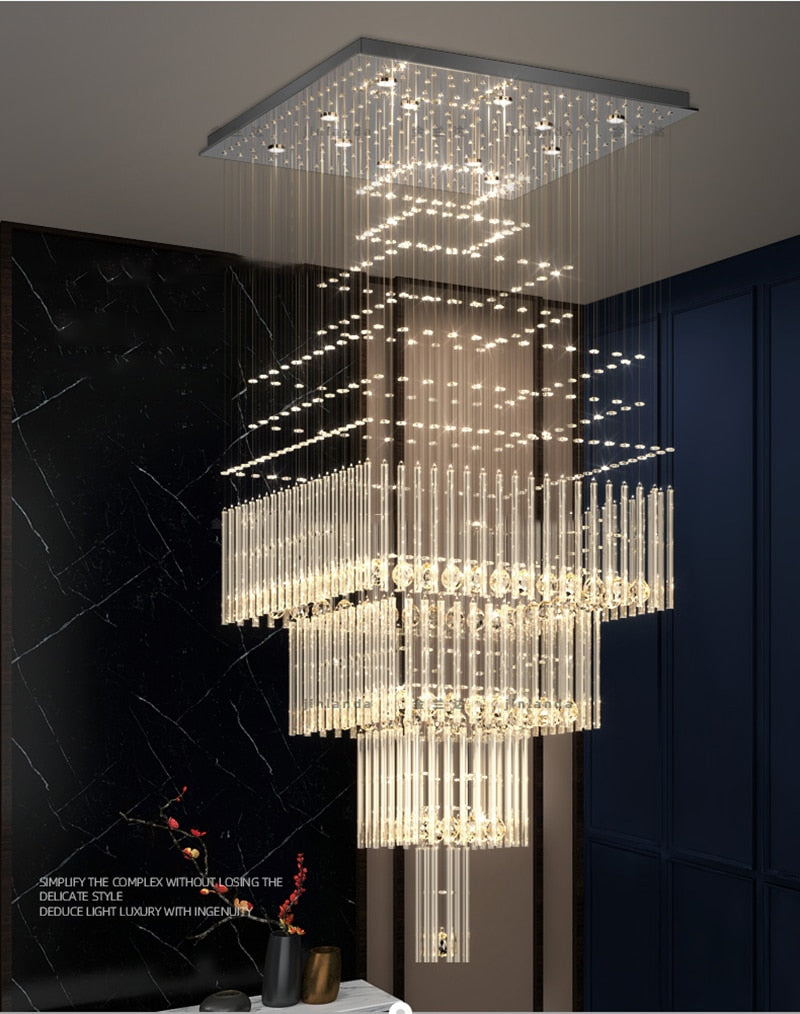 Modern Columnar Crystal Hanging Chandelier