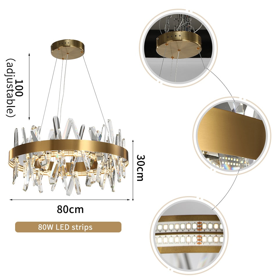 Modern Led Chandelier For Living Room Dining Room Bedroom Round Lighting Stepless Dimming Crystal Lamps