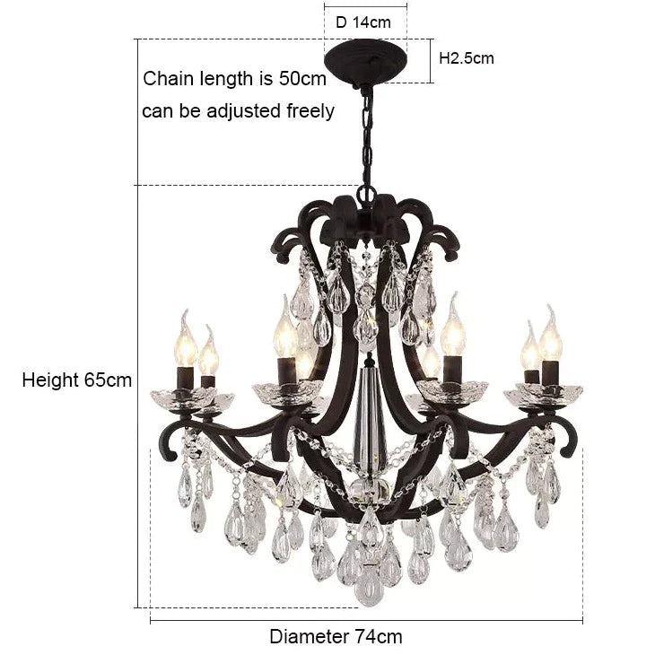 Rustic Chandelier Black Crystal Hanging Light