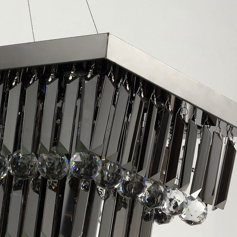 Modern Black Crystal Chandelier For Dining Room Rectangle Kitchen Island Suspension Crystal Lamps