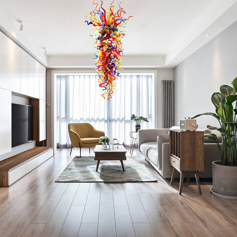 Unique Decorative Handmade Blown Colorful Glass Chandeliers Large Size