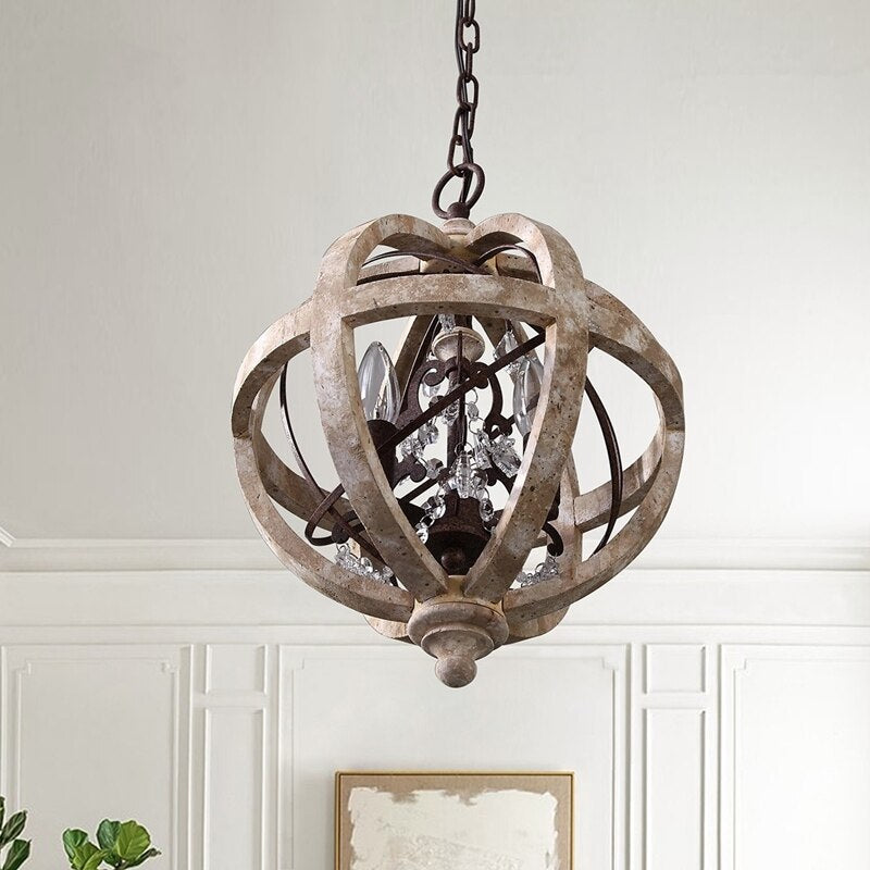 Retro Solid Wood Hanging Chandelier