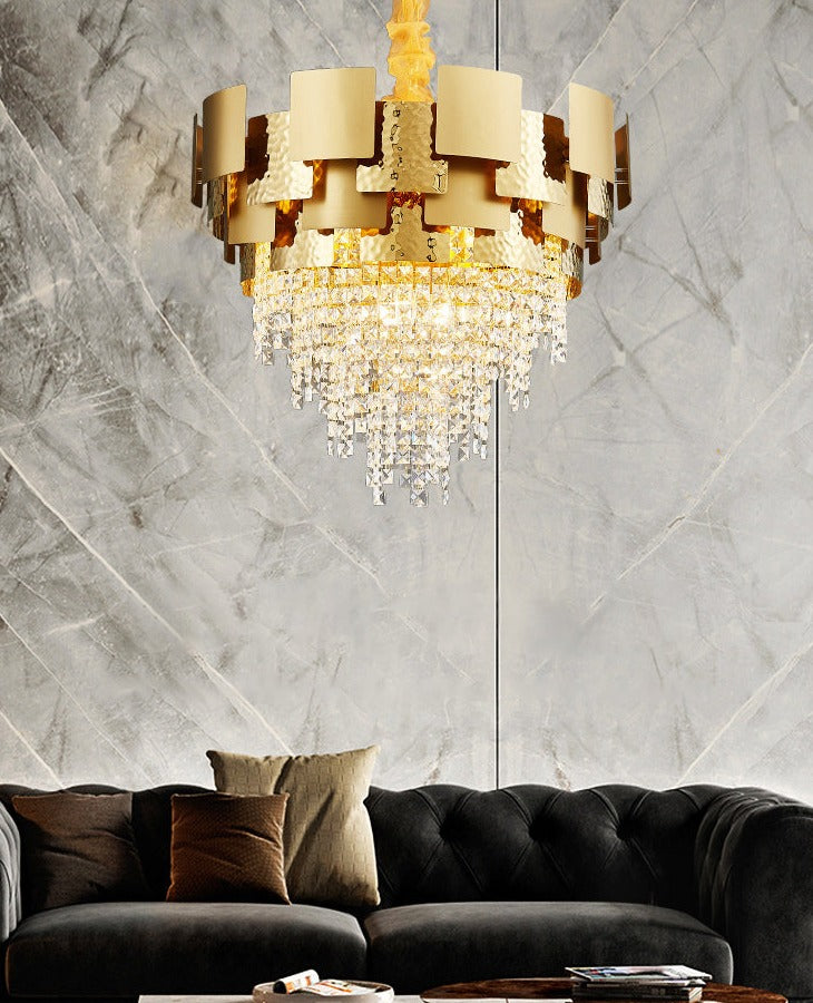 Luxury Rectangular Round Gold High Class Crystal Chandelier