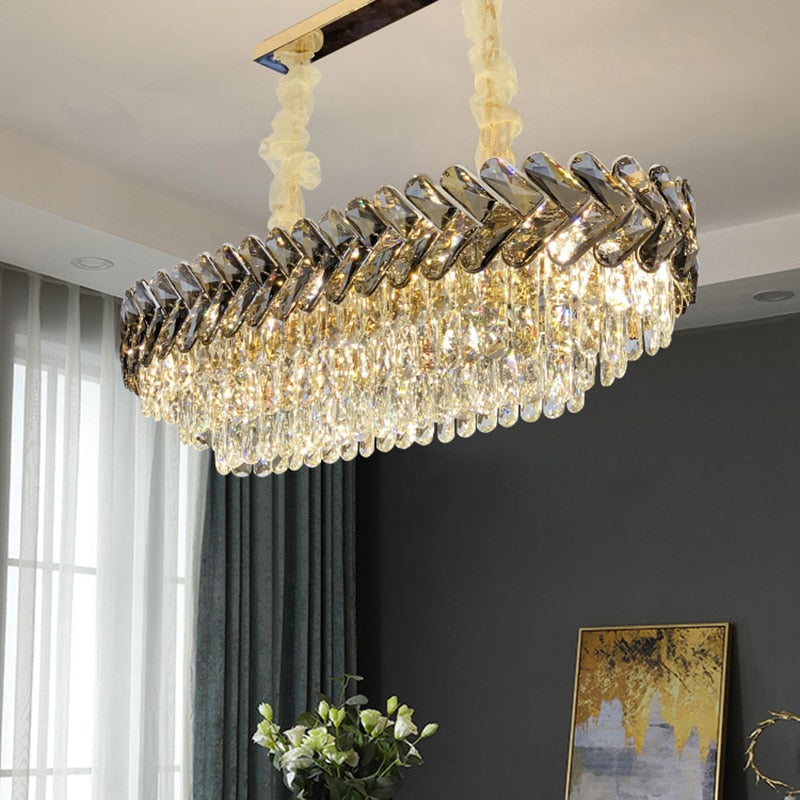 Modern Led Chandelier For Living Room Dining Room Decoration Bedroom Round Kitchen Smoky Gray Lamp