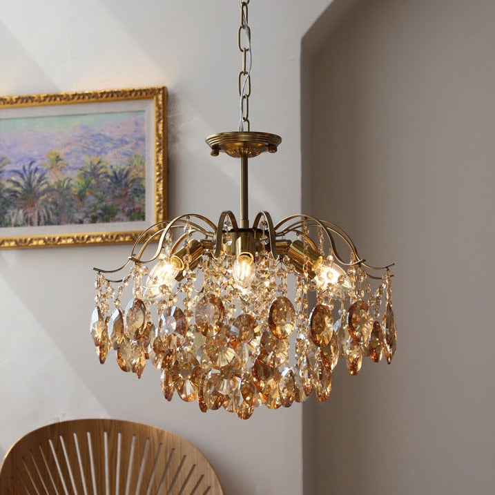 Retro Romantic Amber Crystal Chandelier