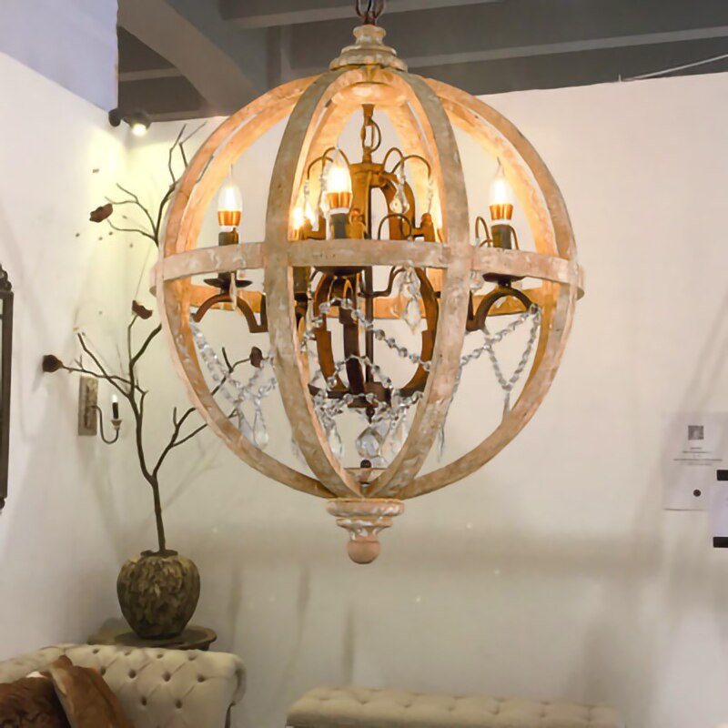 Retro Solid Wood Hanging Chandelier