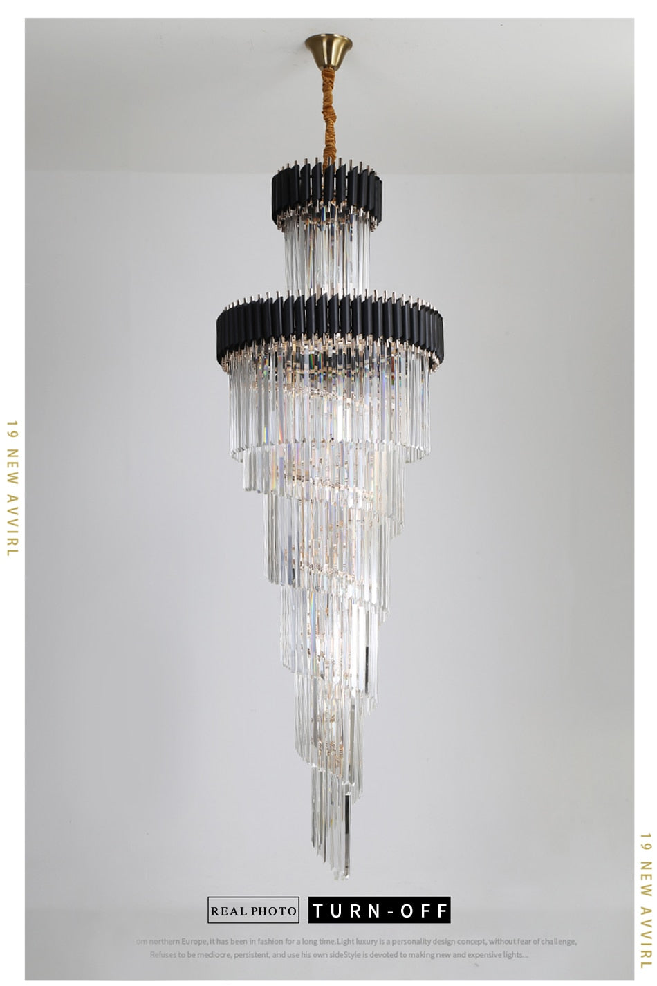 Long Loft Black Crystal Chandelier