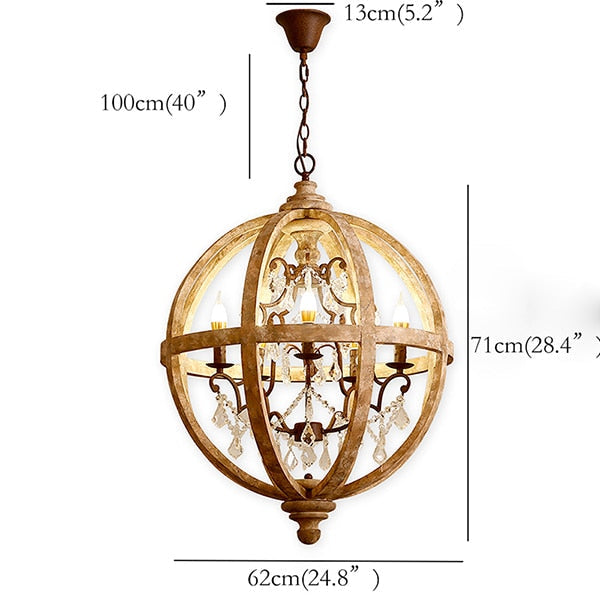 Retro Solid Wood Hanging Chandelier