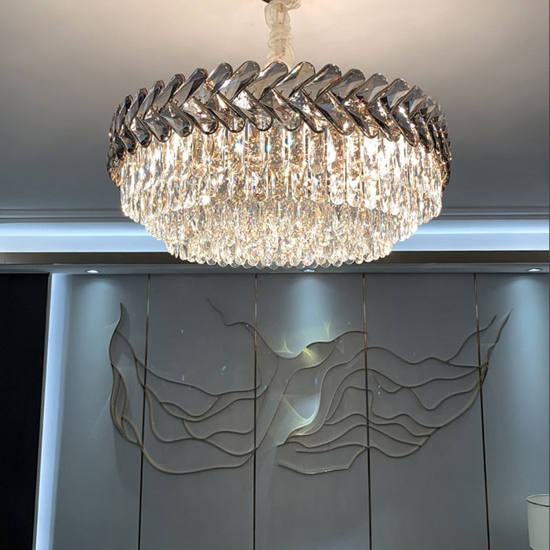 Modern Led Chandelier For Living Room Dining Room Decoration Bedroom Round Kitchen Smoky Gray Lamp