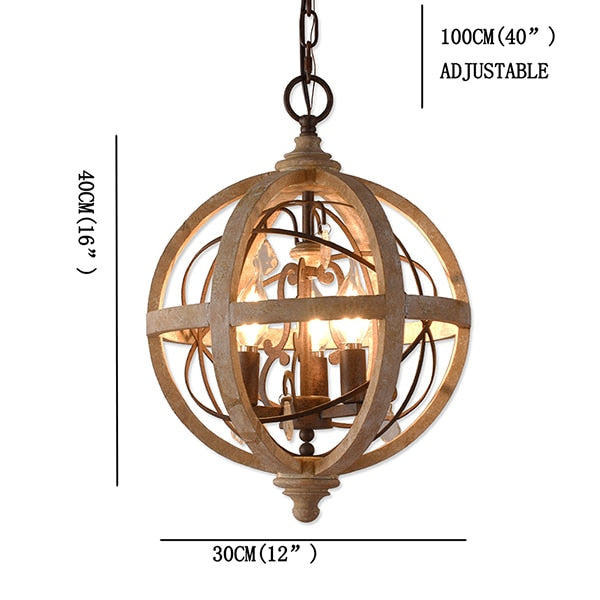 Retro Solid Wood Hanging Chandelier