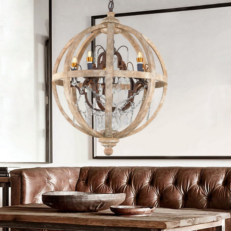 Retro Solid Wood Hanging Chandelier