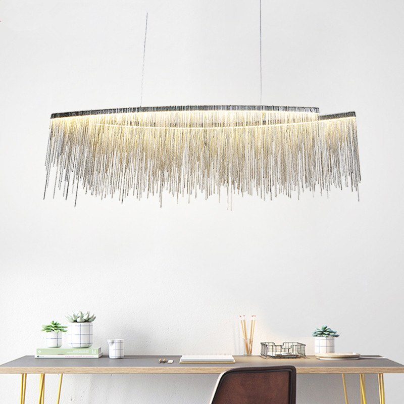 Nordic Chandelier Led Pendant Lamps Chrome Slender Chain Light Fixture Aluminum Lustre Modern Home Lighting