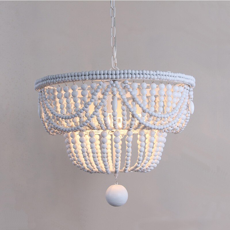 Lighting Retro Chandeliers Wood Bead Chandelier Light Children's Room Bedroom Princess Room Chandelier Home Lighting