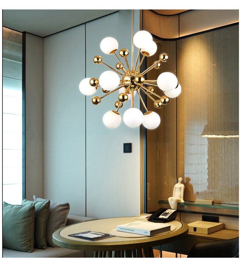 Postmodern Nordic Gold Sparkle Chandelier Light Firework Satellite Glass Balls Hanging Lamp Living Room Loft Suspension
