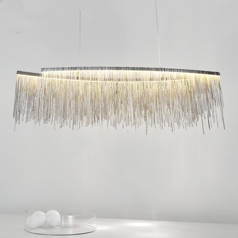 Nordic Chandelier Led Pendant Lamps Chrome Slender Chain Light Fixture Aluminum Lustre Modern Home Lighting