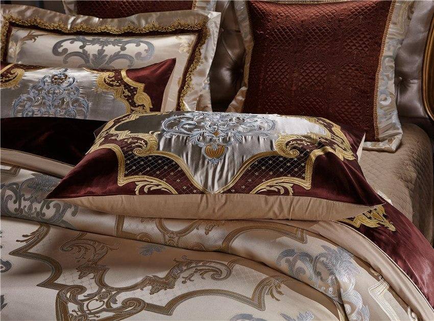 Golden Silk Cotton Luxury Satin Jacquard Bedding Set Queen King Size Wedding Bedding Sets Bed Sheet/Spread Set Duvet Cover