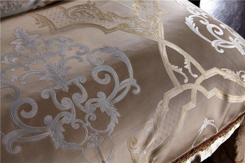 Golden Silk Cotton Luxury Satin Jacquard Bedding Set Queen King Size Wedding Bedding Sets Bed Sheet/Spread Set Duvet Cover