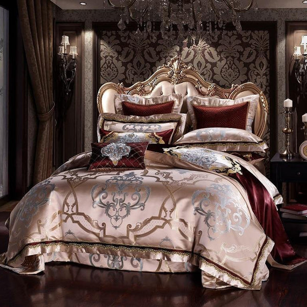  BBSJ Cotton Sateen Classic Bedding Set Gold Jacquard Duvet  Cover Match Silk Silky Bed Sheet Pillowcases Double Queen King (Color :  Gray, Size : Double 200X200cm4Pcs) : Home & Kitchen