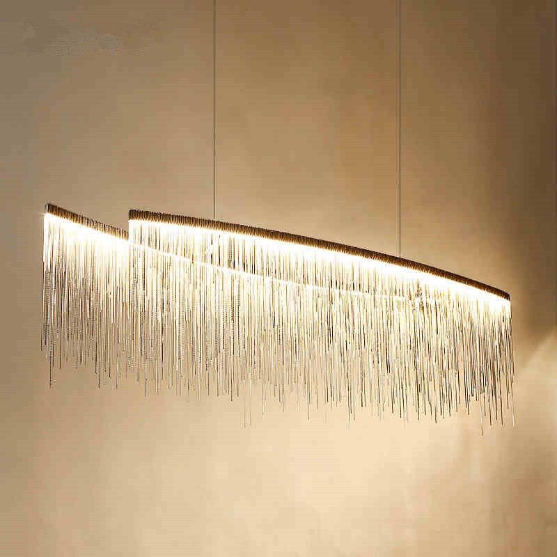 Nordic Chandelier Led Pendant Lamps Chrome Slender Chain Light Fixture Aluminum Lustre Modern Home Lighting