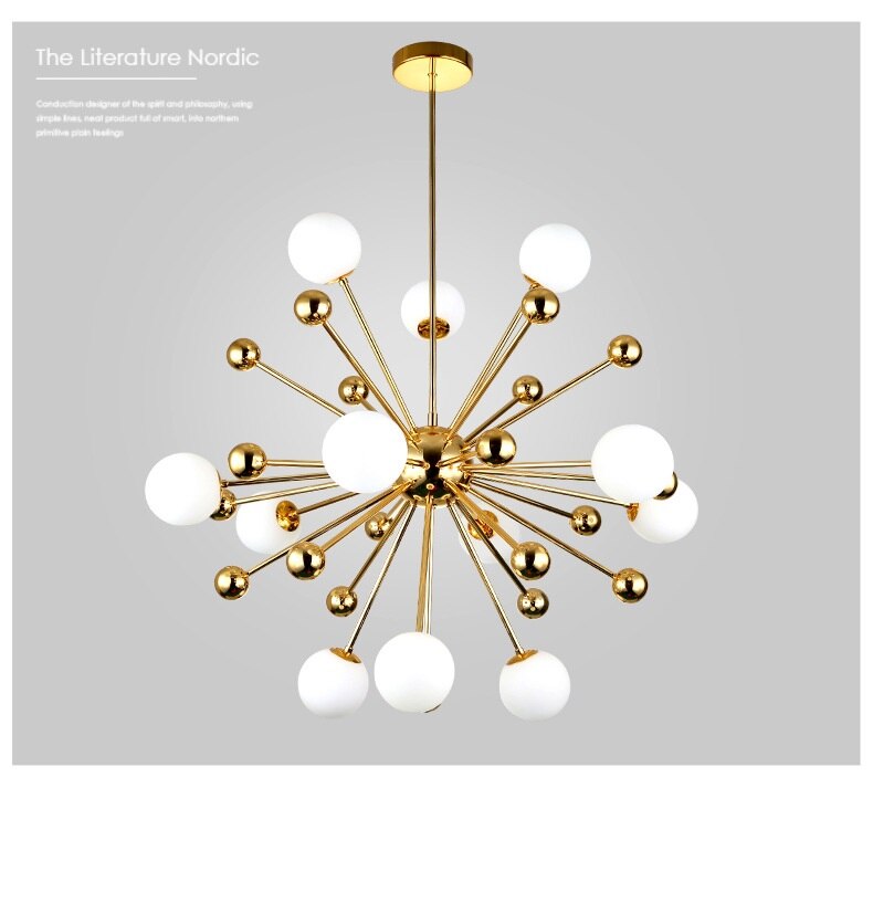 Postmodern Nordic Gold Sparkle Chandelier Light Firework Satellite Glass Balls Hanging Lamp Living Room Loft Suspension