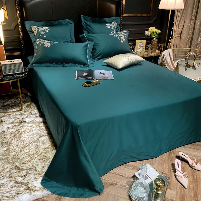 Green Peacock Embroidery Duvet Set