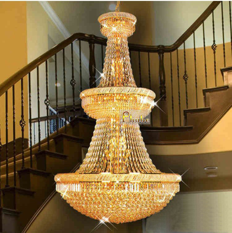 Large Foyer Crystal Chandelier Light Fixture Gold /Chrome Crystal Chandelier Used In Villa Hotel Duplex Buildings  (Gold Lamp body Width 100cm H150cm)