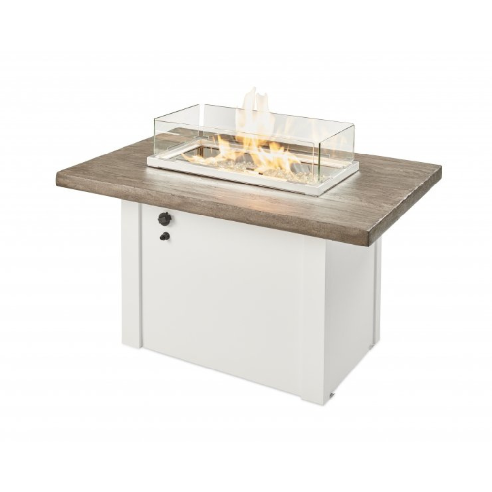 The Outdoor Greatroom Company Driftwood Havenwood Rectangular Gas Fire Pit Table with White Base (HVDW-1224-K)