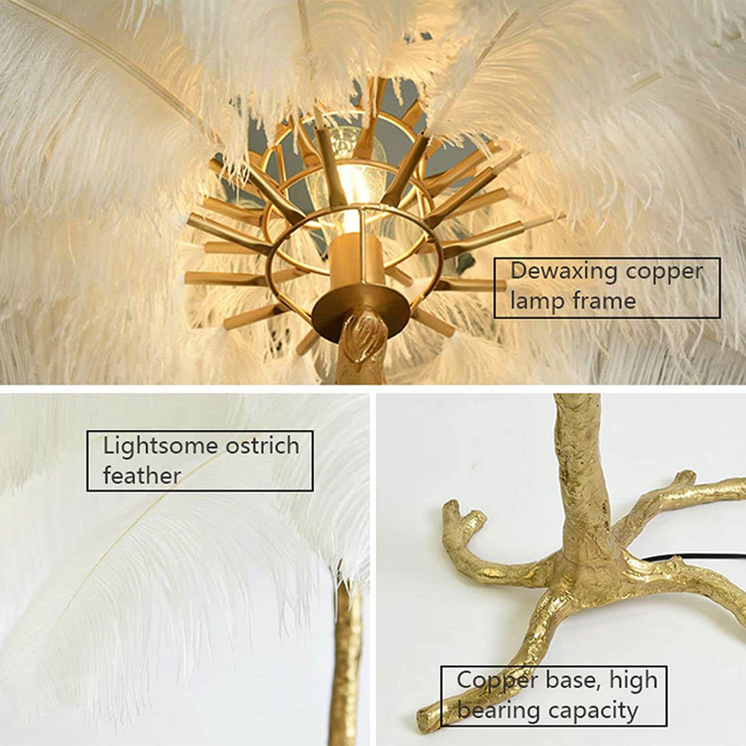 Luxury Modern Ostrich Feather Palm Tree Floor Lamp