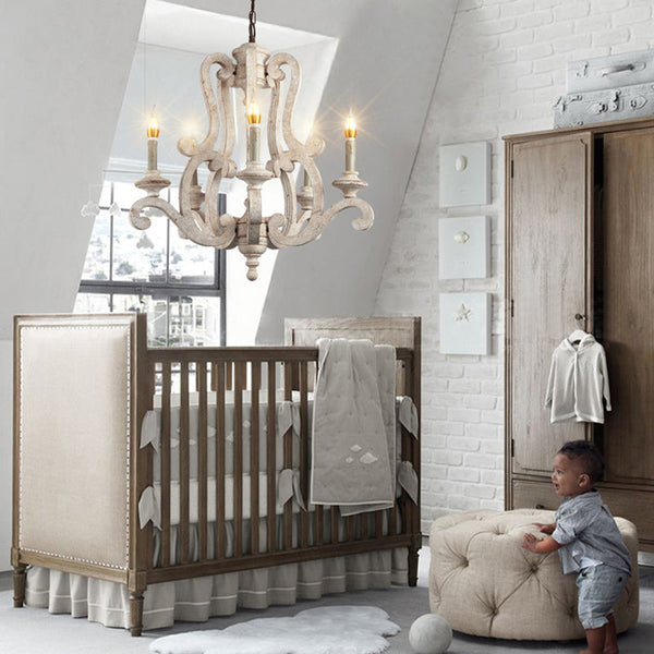 Lighting Retro Chandeliers Wooden Chandelier Light Children's room Bedroom Princess room Chandelier Home Lighting 5 Head (Width 60cm H72cm)