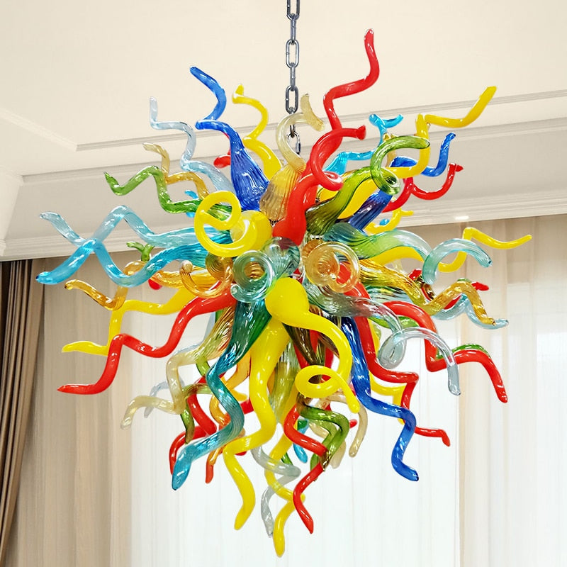 Colorful Handblown Glass Chandelier Hanging Light Fixture