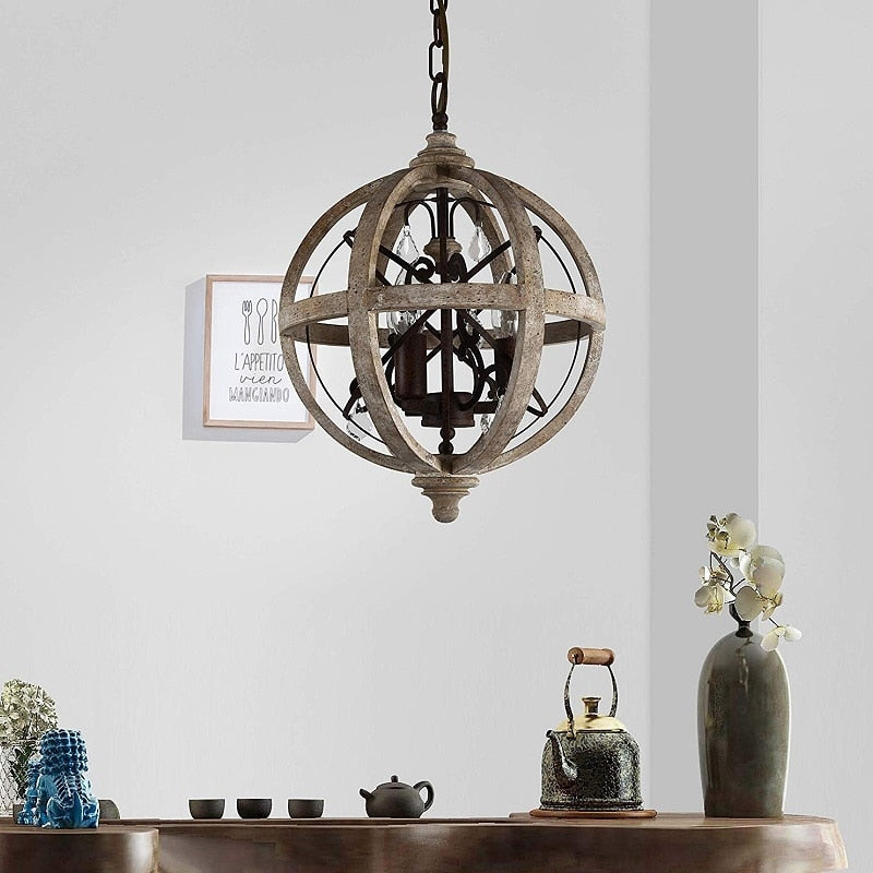 Retro Solid Wood Hanging Chandelier