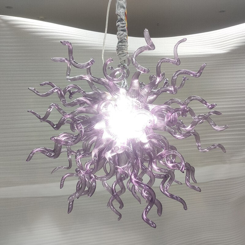 Purple Handmade Blown Glass Chandelier Elegant Hanging Pendant For Living Dining Room