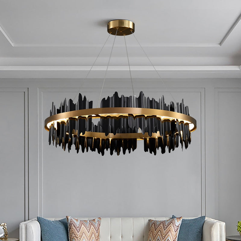 Modern Creative Circle LED Chandelier With Remote Control Black Gold H