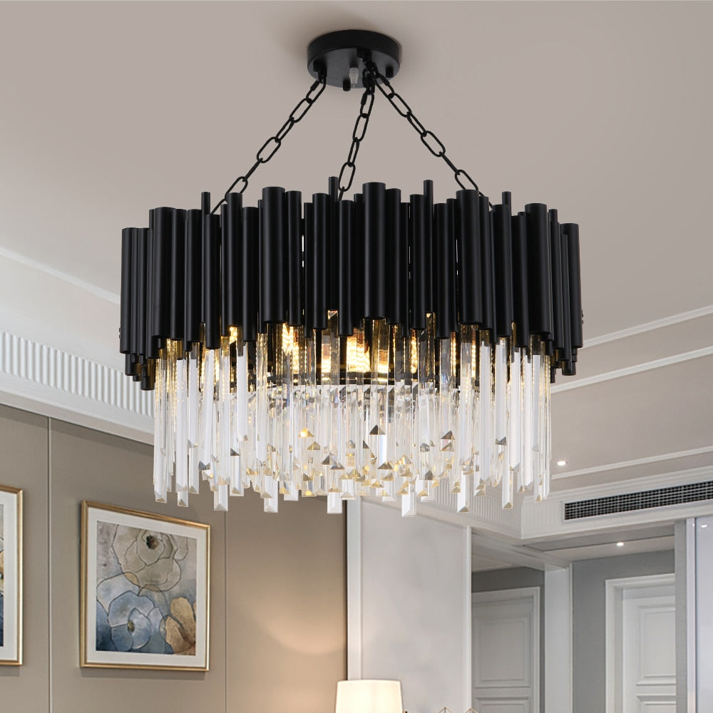 Black Modern Luxury Round Crystal Chandelier