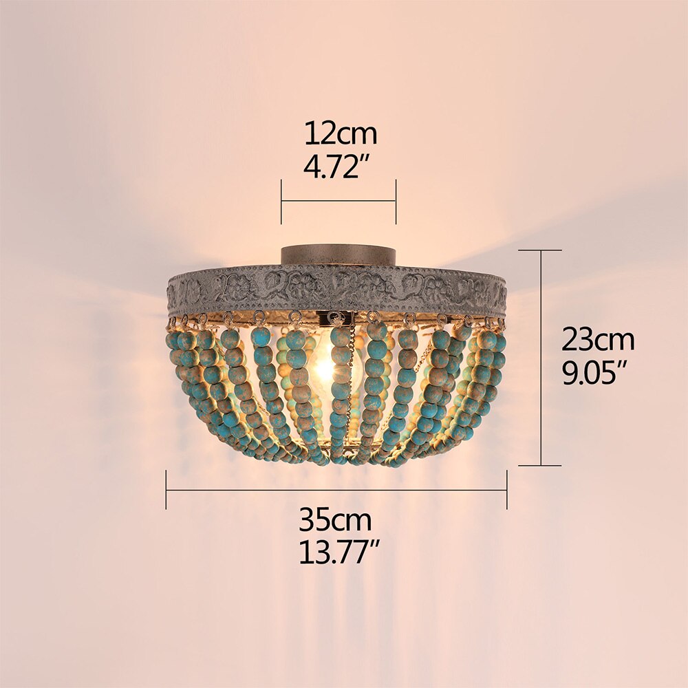 Retro Vintage Rustic Round Wooden Bead Ceiling Lights