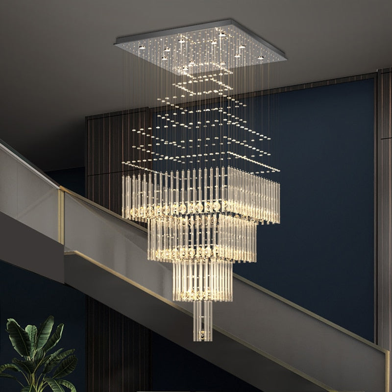 Modern Columnar Crystal Hanging Chandelier