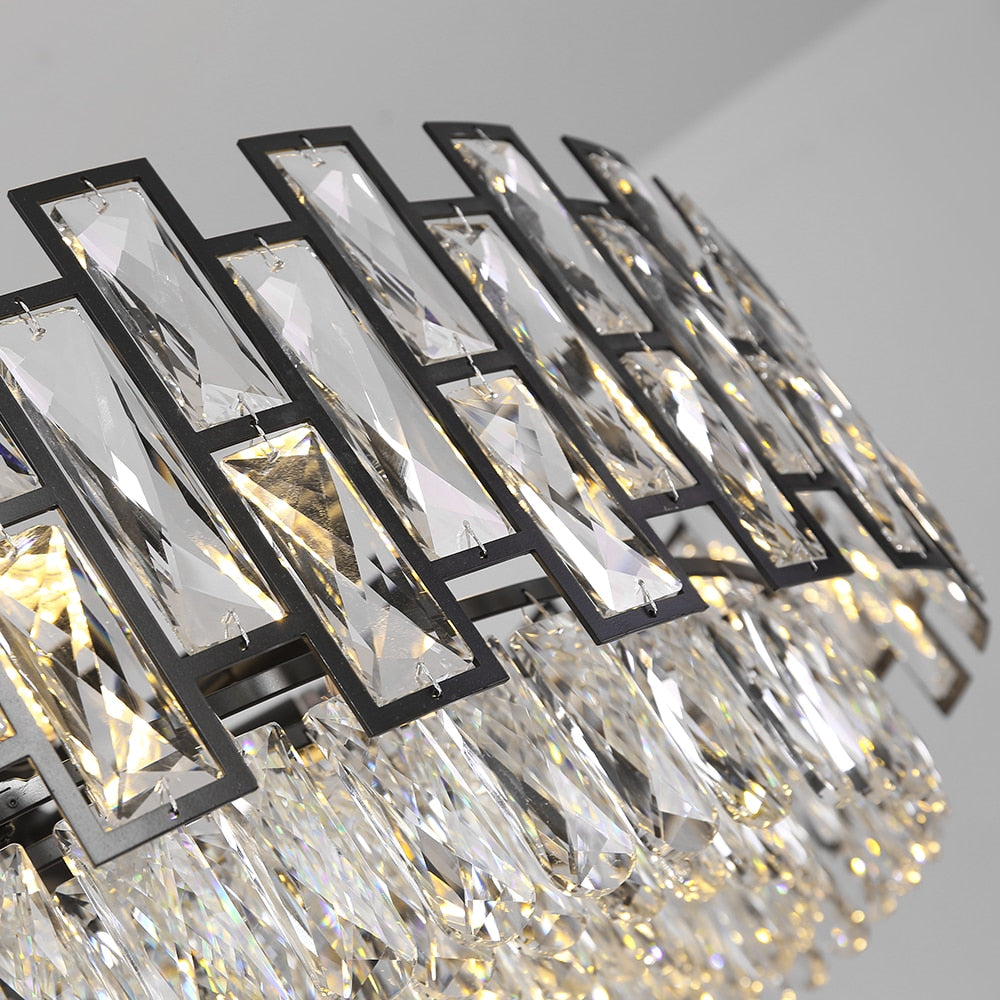 Modern Crystal Chandelier For Living Room Dining Room Black Light Round Lustre Led Chandeliers