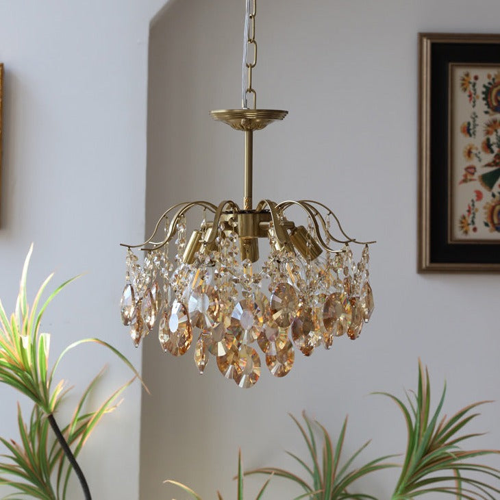 Retro Romantic Amber Crystal Chandelier