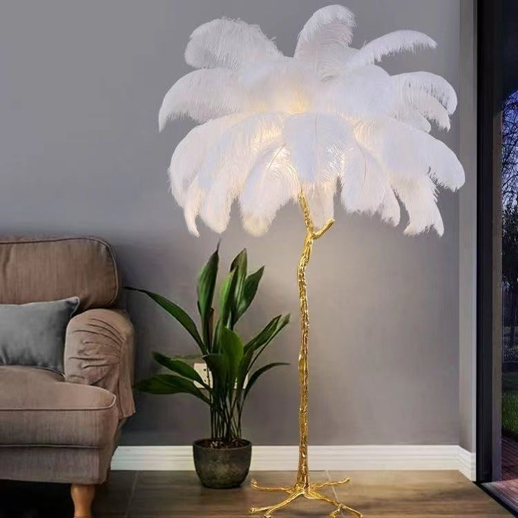 Luxury Modern Ostrich Feather Palm Tree Floor Lamp