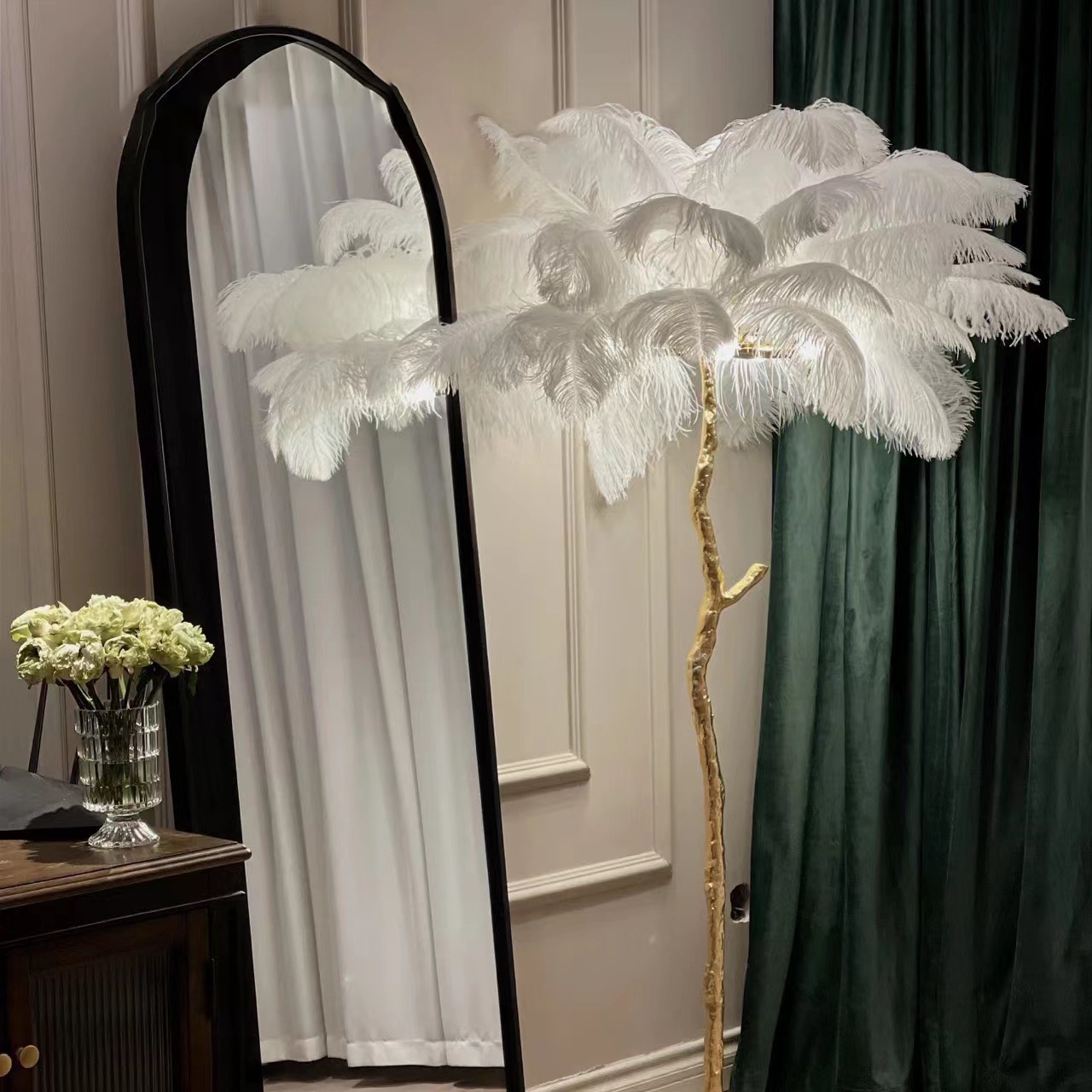 Luxury Modern Ostrich Feather Palm Tree Floor Lamp