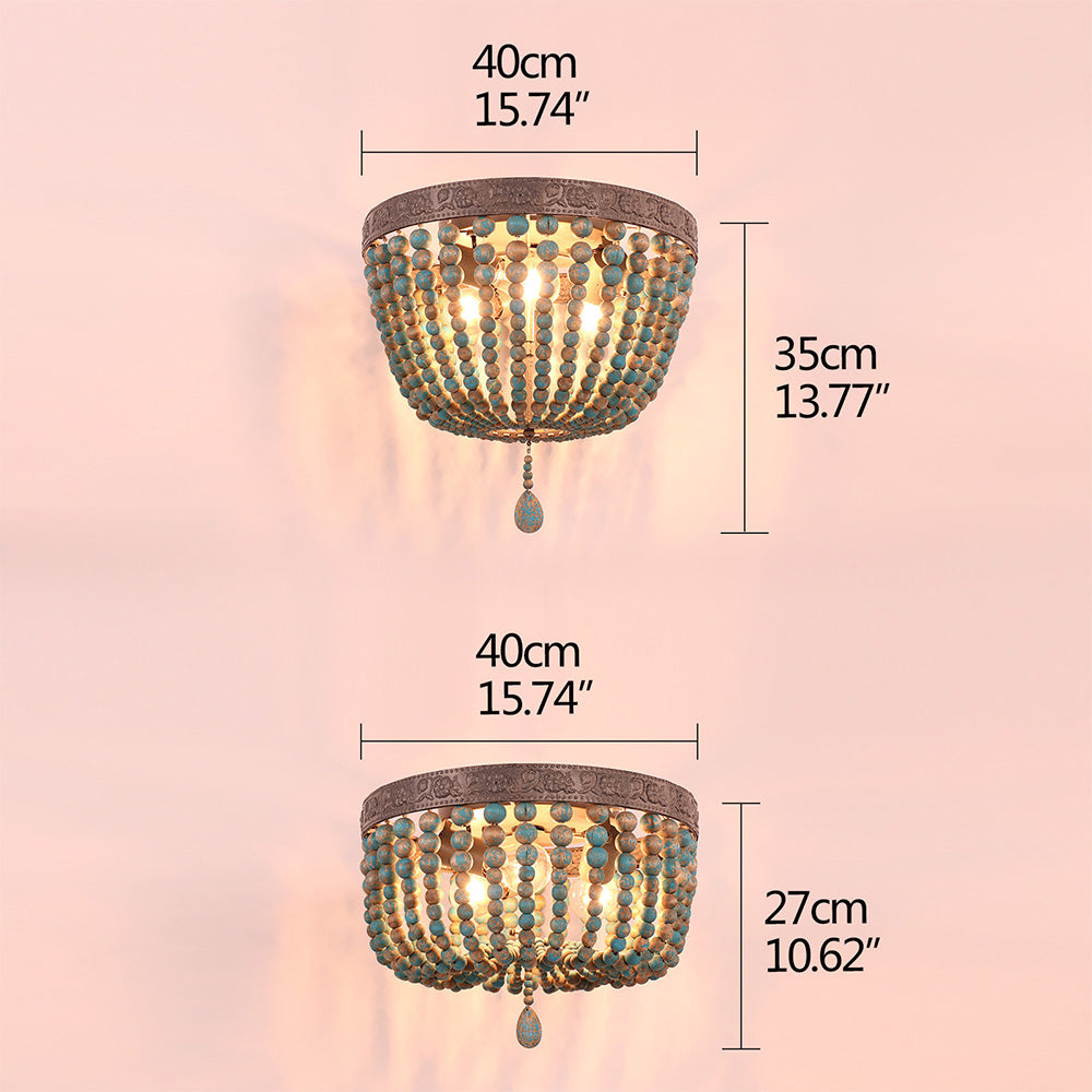 Retro Vintage Rustic Round Wooden Bead Ceiling Lights