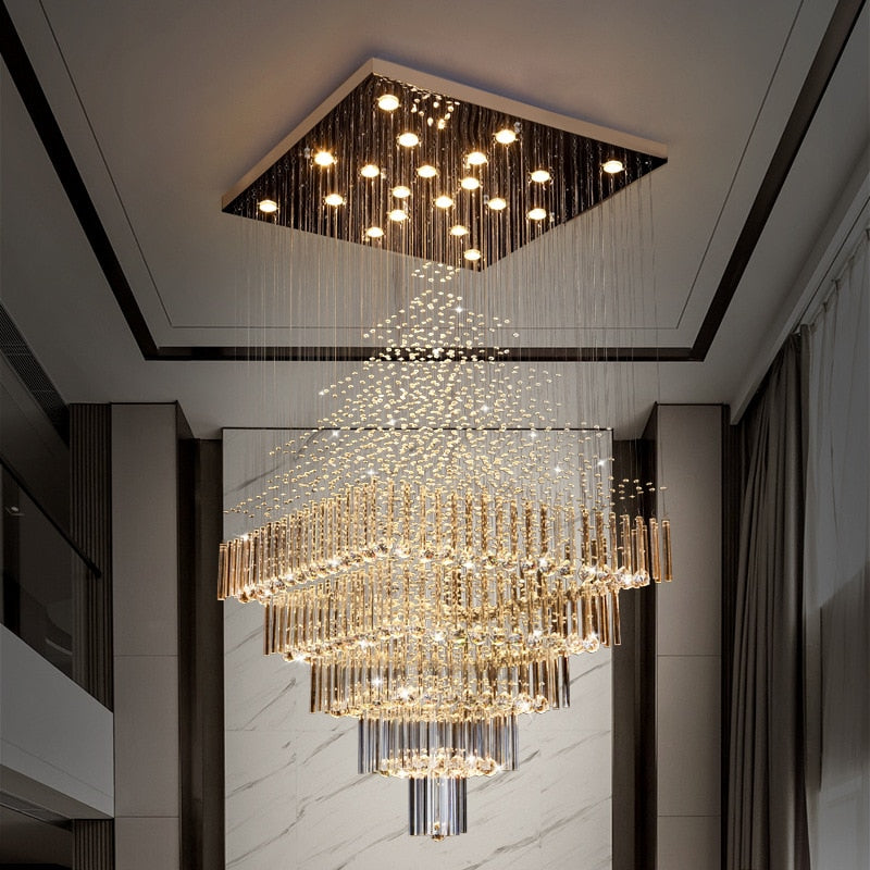 Modern Columnar Crystal Hanging Chandelier