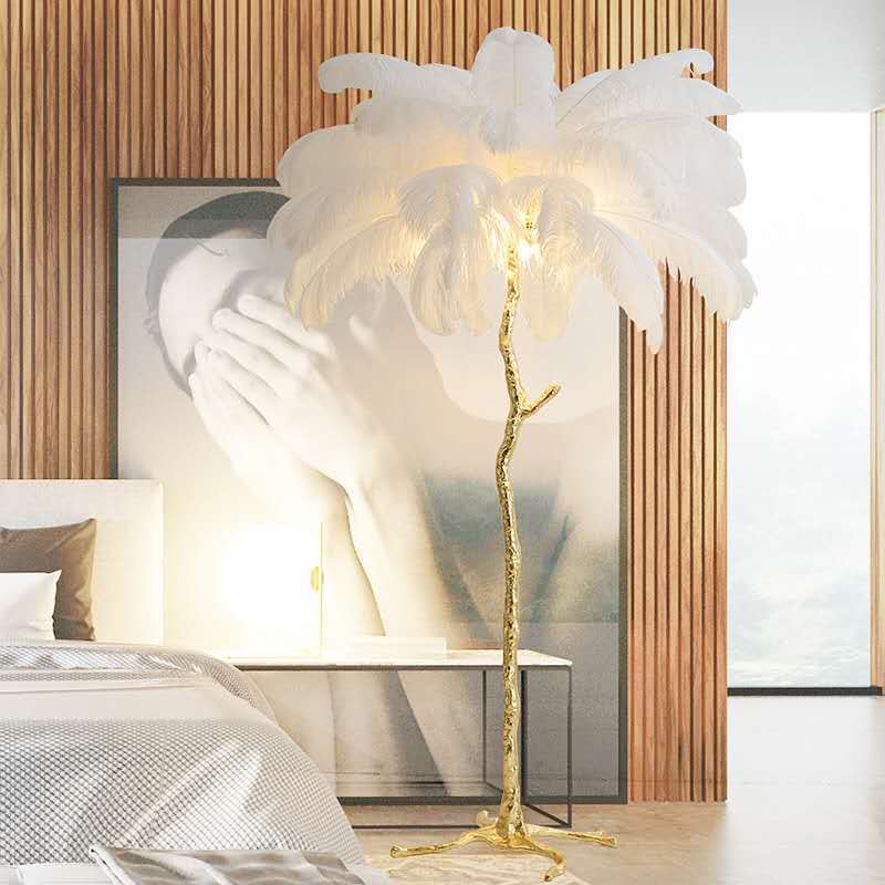 Luxury Modern Ostrich Feather Palm Tree Floor Lamp